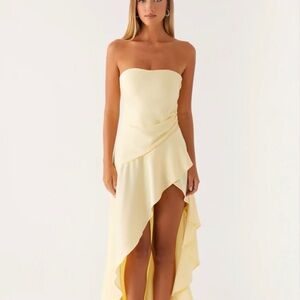 Peppermayo Strapless Pastel Yellow Maxi Dress